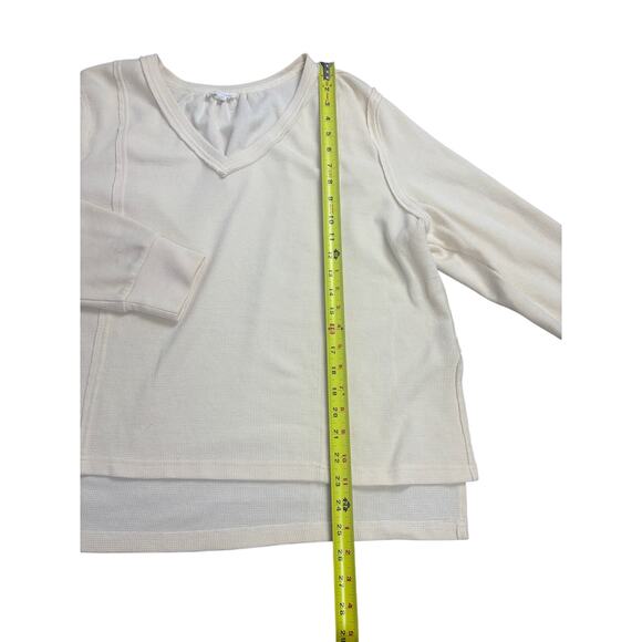 Blu Pepper Women’s Small Cream V-Neck Long Sleeve Textured Knit Casual Pullover - Picture 5 of 8